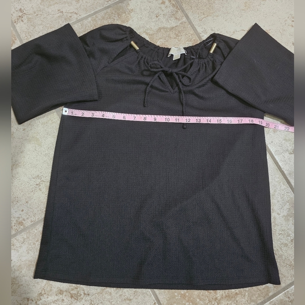 Michael Michael Kors Black Peasant Blouse S Gold Accent Knit Minimalist Luxury - Picture 6 of 7